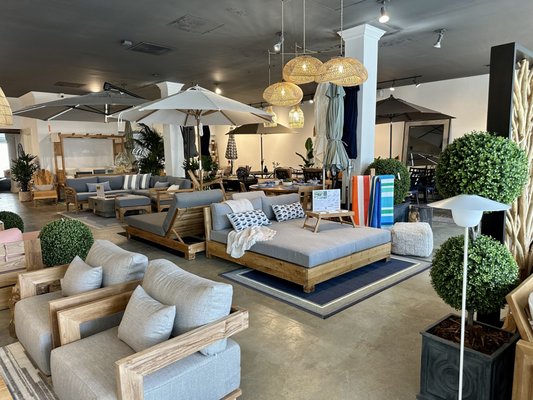 Store Floor - Studio City floor. Teak, Cast aluminum, Umbrellas, Fire pits, Loungers, Daybeds, Benches, Lighting Rope, Concrete, Throws, Pillows, Cushions. Come visit. Store Floor - Studio City floor. Teak, Cast aluminum, Umbrellas, Fire pits, Loungers, Daybeds, Benches, Lighting Rope, Concrete, Throws, Pillows, Cushions. Come visit.