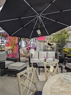 Outdoor Umbrellas - With stunning cantilevers and market umbrellas from Treasure Garden and Shademaker on display, Aldik Home is the one-stop shop for all your outdoor umbrella needs. Better quality than what you'll find at a big box store, all on display to learn how to use them. Buy from stock (if available) or custom order the umbrella of your dreams! Outdoor Umbrellas - With stunning cantilevers and market umbrellas from Treasure Garden and Shademaker on display, Aldik Home is the one-stop shop for all your outdoor umbrella needs. Better quality than what you'll find at a big box store, all on display to learn how to use them. Buy from stock (if available) or custom order the umbrella of your dreams!