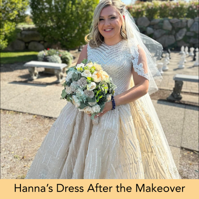 Hanna's Wedding Dress Makeover - Hanna took her dress to multiple tailors in Michigan and the Chicago area, but no one would work on her dress. Then she found Tad More Tailoring. Tad More helped her achieve her dreams so she could be confident and comfortable on her wedding day. Hanna's Wedding Dress Makeover - Hanna took her dress to multiple tailors in Michigan and the Chicago area, but no one would work on her dress. Then she found Tad More Tailoring. Tad More helped her achieve her dreams so she could be confident and comfortable on her wedding day.