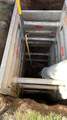 Broken Pipe Repair - House has broken sewer line 12 feet deep in front yard. Had to bring the vac truck to excavate.