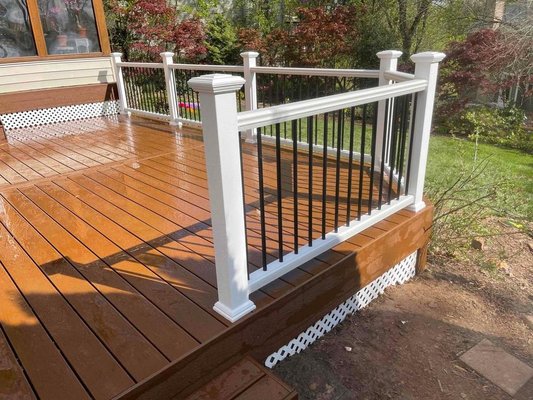 New Deck Build - This was a new deck build for a customer that wanted Trex composite decking and vinyl rails. Turned out amazing! New Deck Build - This was a new deck build for a customer that wanted Trex composite decking and vinyl rails. Turned out amazing!