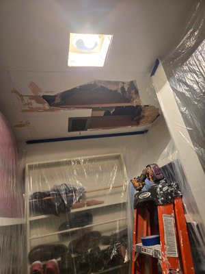 Ceiling Repair - Client was doing pest control work in attic and had a worker fall through the ceiling.
• Demo Drywall
• Install 3/8" Drywall
• Level 4 Finish Ceiling Repair - Client was doing pest control work in attic and had a worker fall through the ceiling.
• Demo Drywall
• Install 3/8" Drywall
• Level 4 Finish