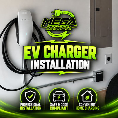 EV Charger Installation - Charge your electric vehicle conveniently at home with professional EV charger installation from MEGA Electrical Services. We install Level 2 home charging stations, including Tesla-compatible charging equipment, with attention to electrical capacity, proper wiring, and applicable electrical codes. Serving Milford, Dover, Lewes, Rehoboth Beach, and nearby Delaware communities, we help homeowners enjoy reliable, convenient charging without depending solely on public charging stations.