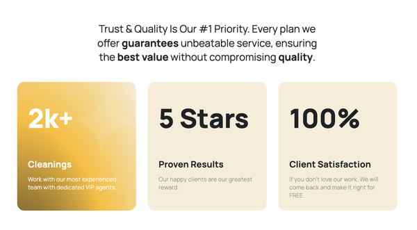 Customer Testimonials - We recognized the common issues with traditional home cleaning services—lack of trust, poor communication, subpar quality, and the use of inferior cleaning materials. That’s why we set out to change the game. First, we created an incredible community of trusted professionals. Second, we built a top-tier communication system, giving you direct access to your dedicated agent for schedule changes, special requests, and crafting a customized cleaning plan that fits your exact needs. Customer Testimonials - We recognized the common issues with traditional home cleaning services—lack of trust, poor communication, subpar quality, and the use of inferior cleaning materials. That’s why we set out to change the game. First, we created an incredible community of trusted professionals. Second, we built a top-tier communication system, giving you direct access to your dedicated agent for schedule changes, special requests, and crafting a customized cleaning plan that fits your exact needs.
