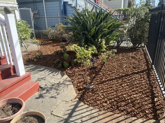 Bark Bed & Backyard Rocks - This was a bark job done for a customer with redwood bark around the plants. Bark Bed & Backyard Rocks - This was a bark job done for a customer with redwood bark around the plants.