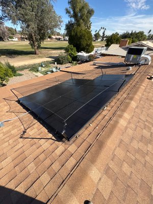 Mesa Solar Panel Netting Installation - Another East Valley home protected from pigeons and roof pests. This Mesa customer's rooftop solar array now has a full netting installation, sealing off every edge and corner where birds like to nest and roost. Built with side, corner, and valley brackets to keep tension even across the panels, plus reinforced mesh that holds up against Arizona sun and wind. Netting like this stops nesting debris and droppings from building up under the panels, which protects the equipment and keeps your system running efficiently. SunWorx Solar Services offers free estimates for netting installs anywhere in the East Valley. Mesa Solar Panel Netting Installation - Another East Valley home protected from pigeons and roof pests. This Mesa customer's rooftop solar array now has a full netting installation, sealing off every edge and corner where birds like to nest and roost. Built with side, corner, and valley brackets to keep tension even across the panels, plus reinforced mesh that holds up against Arizona sun and wind. Netting like this stops nesting debris and droppings from building up under the panels, which protects the equipment and keeps your system running efficiently. SunWorx Solar Services offers free estimates for netting installs anywhere in the East Valley.