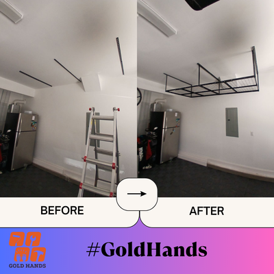 Garage Ceiling Shelves Installation 15/01/2025 - We recently had the pleasure of helping a client maximize their garage storage space by installing custom ceiling shelves. This garage had limited space for organization, and our goal was to create an efficient storage solution that didn’t take up any floor space.

Client Needs: The client needed a way to store seasonal items and boxes that were taking up precious floor space. After discussing their needs, we decided that utilizing the ceiling would be the best way to solve the problem.

Installation Process: We began by assessing the ceiling structure to ensure it could safely support the shelving system.
After selecting durable, high-quality shelving material, we custom cut and installed the shelves to fit the specific dimensions of the garage.
We carefully spaced the shelves for easy access while maximizing storage capacity.
The entire installation was done with minimal disruption to the client’s daily routine.

Results: The new ceiling shelves are sturdy, functional, and perfectly suited to the client’s needs. The garage is now neatly organized, and the client can easily access their stored items without cluttering the floor space. We were able to increase storage efficiency while maintaining a clean and safe environment.

Why Choose Us for Your Handyman Needs?
We specialize in providing practical, high-quality solutions for all your home improvement needs, from simple repairs to custom installations like this one. Our team works efficiently to ensure your projects are completed to your satisfaction.

If you're looking to maximize your garage or storage space, contact us for a consultation and see how we can help you make the most of your home!