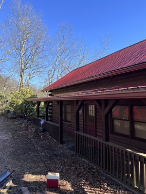 Scotch Red Gutters on Mountain Cabin - Home in Maggie Valley gated community with a beautiful view and now beautiful seamless gutters to last for years to come. Scotch Red Gutters on Mountain Cabin - Home in Maggie Valley gated community with a beautiful view and now beautiful seamless gutters to last for years to come.