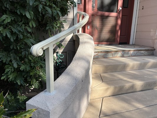 Front Entrance Handrail - Upgrade your front steps with a handrail that blends in beautifully and adds peace of mind. This custom wrought iron handrail in Fallbrook did just the job. Front Entrance Handrail - Upgrade your front steps with a handrail that blends in beautifully and adds peace of mind. This custom wrought iron handrail in Fallbrook did just the job.
