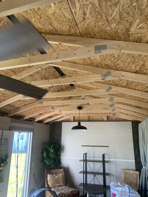 Ceiling installation - This was A customer’s 12 x 32 Shed for their business
and they decided it was time to close it in all way with a nice texture ceiling Ceiling installation - This was A customer’s 12 x 32 Shed for their business
and they decided it was time to close it in all way with a nice texture ceiling