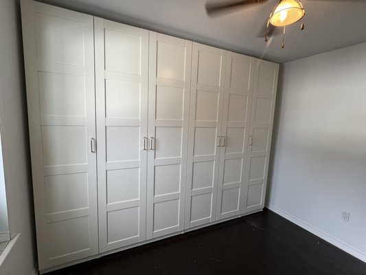 Nursery Storage Installation - We were so happy to help our clients assemble and install this custom storage unit. This required some troubleshooting as the closet supplier mixed up the order, but with our expertise we were able to solve the problem and ensure our clients were happy!