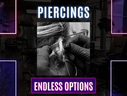 Piercings - Understanding the process from start to finish can help ease any nervousness you may be feeling. At all three of our piercing shops, you can expect a warm, welcoming experience that includes:

Consultation – The piercing you're interested in will be discussed to determine if it's a suitable lifestyle/health fit.

Paperwork – Time for some quick (but important) paperwork and ID check. A parent/guardian is required to be present and give their consent for any piercing done on a minor.

Preparation – Your piercer will select the appropriate equipment, prepare a sterile workstation, and mark the piercing site on your body for review.

Piercing – Using a needle or other sharp piercing instrument, the technician will pierce the designated area, insert the jewelry, and secure it.

Aftercare – You'll be provided with detailed aftercare instructions specific to the piercing you chose. A follow-up appointment may be necessary to ensure proper healing.