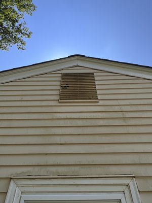 Attic Gable Vent - This is a replacement of an old broken attic gable vent. Client wanted to replace since small animals were going in and making a mess inside. Attic Gable Vent - This is a replacement of an old broken attic gable vent. Client wanted to replace since small animals were going in and making a mess inside.