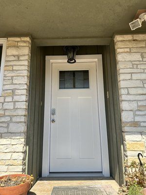 Replacement of two entry doors in Blanco tx - Customer in Blanco tx called us to replace two doors. Our Craftsman Tideland doors were selected, as well as electronic deadbolts for both doors. Complete door replacement with components jambs and trim. Doors are ready for the customer to paint. Replacement of two entry doors in Blanco tx - Customer in Blanco tx called us to replace two doors. Our Craftsman Tideland doors were selected, as well as electronic deadbolts for both doors. Complete door replacement with components jambs and trim. Doors are ready for the customer to paint.