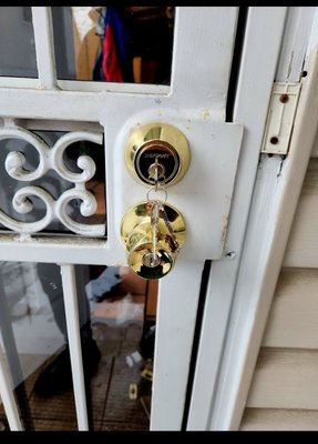 New locks & rekeys - We replace new locks  and we can rekey them to match the rest of the house so there's no need to walk around with a bunch of keys.