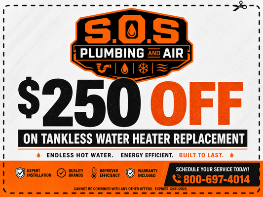 Tankless Water Heater - We installed a new tankless water heater. For Yelp users only, we're offering $250 OFF when we replace your current tankless water heater. This offer cannot be combined with any other offers, and the coupon must be presented prior to installation. Tankless Water Heater - We installed a new tankless water heater. For Yelp users only, we're offering $250 OFF when we replace your current tankless water heater. This offer cannot be combined with any other offers, and the coupon must be presented prior to installation.