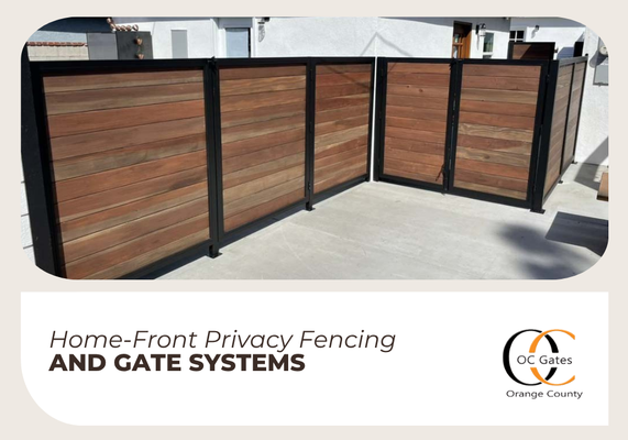 Private Front Yard Gate & Fence - OC Gates specializes in full-property privacy solutions, offering custom fencing and gate systems designed for both function and style. Our services include pedestrian gates, driveway gates, smart access controls, and motorized sliding gates—perfect for enhancing home security and curb appeal. Each installation is tailored to the property, using durable wood-and-metal combinations for a modern, clean look. Serving all of Orange County, we deliver expert craftsmanship and personalized service for homeowners looking to upgrade their property’s privacy, safety, and design.