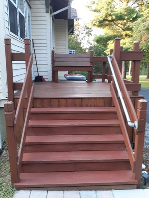 Pressurewashed and stained Deck and Porch Steps - Cleaned and stained back Deck and porch steps. Pressurewashed and stained Deck and Porch Steps - Cleaned and stained back Deck and porch steps.