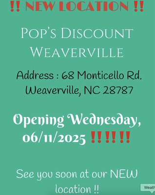 NEW LOCATION in Weaverville! - Pops Discount Building Materials has officially opened a brand-new location in your neighborhood, bringing all the unbeatable deals and trusted products you’ve come to love. In addition to our full lineup of discount building materials, the Weaverville store is proud to offer a fresh selection of brand-new appliances, plus lumber and plywood to complete your building and remodeling projects with ease. Whether you're a contractor, DIY enthusiast, or homeowner tackling a weekend project, Pops Weaverville is your one-stop shop for value, quality, and convenience.