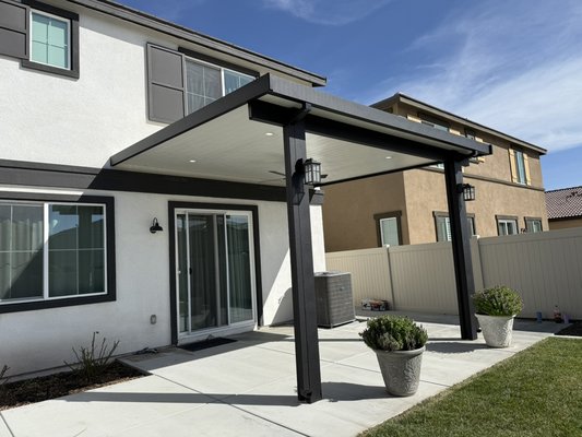 Menifee  - Project in Menifee black frame white ceiling two posts 16 x 14 4 lights, 1 fan two post lights, dimmer switch, and a post light switch 2 outlets 1 day build Menifee  - Project in Menifee black frame white ceiling two posts 16 x 14 4 lights, 1 fan two post lights, dimmer switch, and a post light switch 2 outlets 1 day build