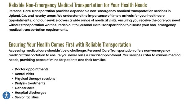 Medical and Non-medical transporation - Personal Care Transportation Medical and Non-medical transporation - Personal Care Transportation