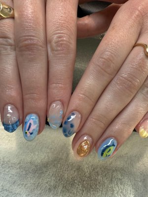 Beach & Fish Set - This fun beachy nail set is giving total ocean vibes 🌊✨ We went with vibrant, playful colors—ocean blues, pearly finishes, and seashell accents. My lovely client and I even named the cute little fishies Kevin & Bob 🐠💙 We used a structured gel overlay and added custom nail art to bring it all together! Beach & Fish Set - This fun beachy nail set is giving total ocean vibes 🌊✨ We went with vibrant, playful colors—ocean blues, pearly finishes, and seashell accents. My lovely client and I even named the cute little fishies Kevin & Bob 🐠💙 We used a structured gel overlay and added custom nail art to bring it all together!