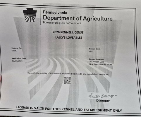 Kennel License - Our kennel license 2362