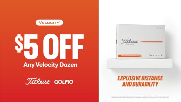 Titleist with Golfio - Experience the best of Titleist at Golfio. From officially licensed MLB Team Logo golf balls to the innovative Titleist AIM Alignment collection and limited-time Tour Soft promotions, there's a Titleist golf ball for every player. Whether you're showing off your favorite baseball team, improving your putting alignment with AIM technology, or taking advantage of exclusive Dozen Plus offers, you'll enjoy the trusted distance, soft feel, consistency, and performance that have made Titleist the #1 ball in golf.
- Officially Licensed MLB Team Logo Golf Balls
- New Titleist AIM Alignment Technology
- Tour Soft Dozen Plus Promotions
- Premium Performance for Every Skill Level
- Perfect for Golfers, Collectors & Gifts
- Shop the Complete Titleist Golf Ball Collection at Golfio
Get more distance for less with **Titleist Velocity Golf Balls**.
For a limited time, enjoy **$5 OFF any dozen Titleist Velocity Golf Balls**. Engineered for explosive distance, high speed, and dependable durability, Velocity is built for golfers who want to maximize every shot off the tee.
**🏌️ Titleist Velocity Golf Balls**
💥 Explosive Distance
⚡ High-Speed Performance
💪 Excellent Durability
💰 **$5 OFF Any Dozen**
**Offer valid August 16 – October 26, 2026.**
Shop now at **Golfio** and save on one of Titleist’s most popular distance golf balls.
*Limited-time offer. Restrictions may apply.* Titleist with Golfio - Experience the best of Titleist at Golfio. From officially licensed MLB Team Logo golf balls to the innovative Titleist AIM Alignment collection and limited-time Tour Soft promotions, there's a Titleist golf ball for every player. Whether you're showing off your favorite baseball team, improving your putting alignment with AIM technology, or taking advantage of exclusive Dozen Plus offers, you'll enjoy the trusted distance, soft feel, consistency, and performance that have made Titleist the #1 ball in golf.
- Officially Licensed MLB Team Logo Golf Balls
- New Titleist AIM Alignment Technology
- Tour Soft Dozen Plus Promotions
- Premium Performance for Every Skill Level
- Perfect for Golfers, Collectors & Gifts
- Shop the Complete Titleist Golf Ball Collection at Golfio
Get more distance for less with **Titleist Velocity Golf Balls**.
For a limited time, enjoy **$5 OFF any dozen Titleist Velocity Golf Balls**. Engineered for explosive distance, high speed, and dependable durability, Velocity is built for golfers who want to maximize every shot off the tee.
**🏌️ Titleist Velocity Golf Balls**
💥 Explosive Distance
⚡ High-Speed Performance
💪 Excellent Durability
💰 **$5 OFF Any Dozen**
**Offer valid August 16 – October 26, 2026.**
Shop now at **Golfio** and save on one of Titleist’s most popular distance golf balls.
*Limited-time offer. Restrictions may apply.*