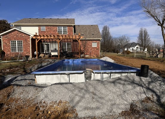 16 x 35 Rectangular Pool - A project like this usually takes us about 3-4 weeks. Usually have to finish up the previously during this project. On every project we only have 1 go back. Meaning 1 time to do the final grade of you're dirt. We are always on a schedule and if a spot is only we will notify the customer ahead to schedule with them.
