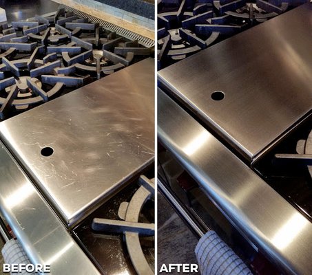 Appliance Refinishing - Want to expand the life and beauty of your kitchen appliances? Ask about our stainless refinishing service. Here is an example on a Wolf Range and a Subzero Refrigerator. After our polishing service, the stainless surfaces look BRAND NEW!