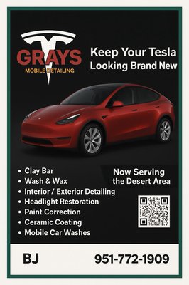 Teslas all around the world-Don’t drive dirty teslas! - We are offering major discounts and offers solutions to any Tesla cleaning. From maintenance cleaning to waxes clay bar and ceramic coatings. Whatever you need wherever you at we come ready to impress. We Do any type of vehicles but we are tryna to make all your Tesla clean 1 day at a time. 951-772-1909
Bj