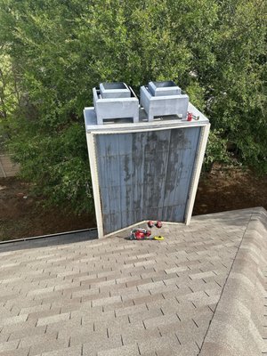 Chimney repair - The owner of the house wanted his chimney repaired. He decided to paint the chimney at a later date himself. Chimney repair - The owner of the house wanted his chimney repaired. He decided to paint the chimney at a later date himself.