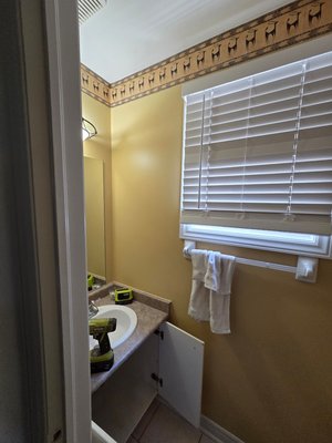 Powder room remodel - This remodel was performed on an outdated powder room. The plumbing was about 27 years old and needed repair in the basement along with the renovation. New modern plumbing fixture, with vanity , mirror and light fixture and new fresh paint gives this powder room a facelift into 2026. Powder room remodel - This remodel was performed on an outdated powder room. The plumbing was about 27 years old and needed repair in the basement along with the renovation. New modern plumbing fixture, with vanity , mirror and light fixture and new fresh paint gives this powder room a facelift into 2026.