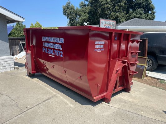 trash hauling - 15 yard dumpster are large in capacity but only 11' long so only take up the space of a medium size car. we can rent 1 or a couple at a time.