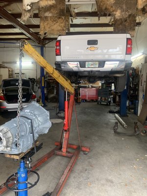 Silverado Transmission Replacement - This customer came in with his Transmission shifting hard. We ended up needing to replace the Transmission and the customer was out quick and for a reasonable price
