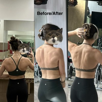 Strength + Conditioning & Toning - Female client
Goal: get toned and improve muscle definition
Training style: personalized training program with detailed exercise guidance
Results: visible back muscle definition