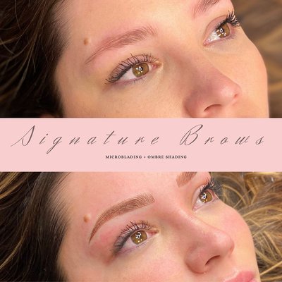 Signature Brows - The Most Customizable and Popular brow enhancement procedure.
Signature brows have hair strokes and shading. Which techniques used depends on your style preference, skin type and lifestyle. You can have a more hair stroke look with light shading to add texture and depth or more shading with minor hair strokes strategically placed to achieve your dream eyebrows. Signature Brows - The Most Customizable and Popular brow enhancement procedure.
Signature brows have hair strokes and shading. Which techniques used depends on your style preference, skin type and lifestyle. You can have a more hair stroke look with light shading to add texture and depth or more shading with minor hair strokes strategically placed to achieve your dream eyebrows.