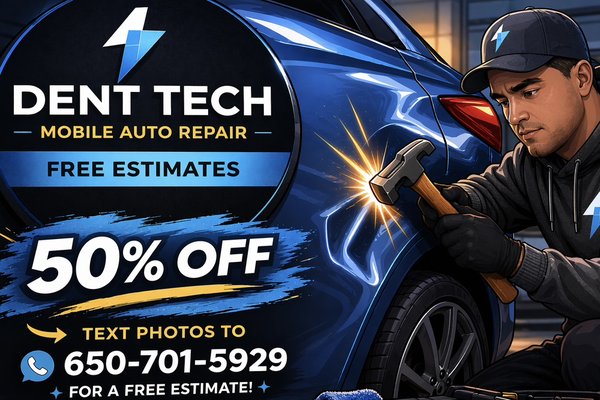 Call now for 50% off of Dent and scratches - Hi, my name is Kevin, owner of Dent Tech Mobile Auto Body. I specialize in repairing dents, scratches, bumpers, and other cosmetic damage.
While I’m new to Yelp, I’m not new to the business. I have over 20 years of experience in auto body repair and take pride in providing quality work at budget-friendly prices.
My goal is simple: help customers get their vehicles looking great again without paying the high prices of a traditional body shop. I provide honest estimates, quality work, and fair pricing.
Send photos to get your free estimate today Call now for 50% off of Dent and scratches - Hi, my name is Kevin, owner of Dent Tech Mobile Auto Body. I specialize in repairing dents, scratches, bumpers, and other cosmetic damage.
While I’m new to Yelp, I’m not new to the business. I have over 20 years of experience in auto body repair and take pride in providing quality work at budget-friendly prices.
My goal is simple: help customers get their vehicles looking great again without paying the high prices of a traditional body shop. I provide honest estimates, quality work, and fair pricing.
Send photos to get your free estimate today