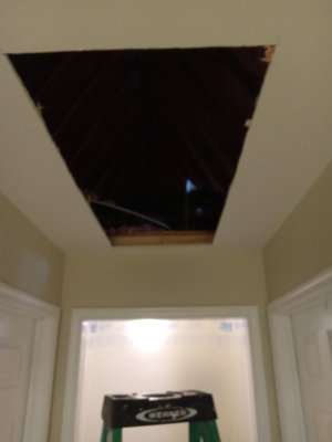 Attic - A client did not have any access to the attic, so we cut a hole in her ceiling and install a pull-down stair so she can have access to the attic.