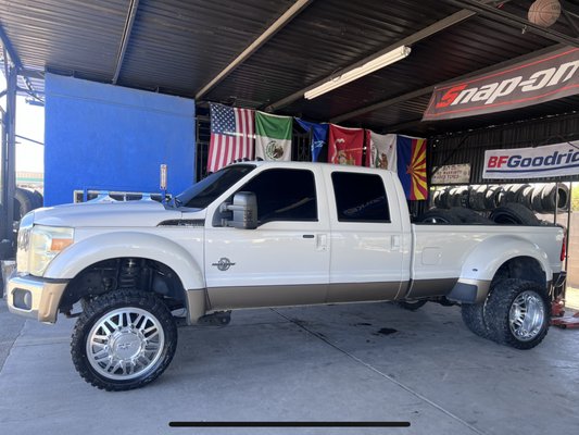 Tire/Rim Swaps on a Dually - Our customer came into our shop in need of all four of his tires and rims swamped. We were more than happy to help him out! They look amazing after! Tire/Rim Swaps on a Dually - Our customer came into our shop in need of all four of his tires and rims swamped. We were more than happy to help him out! They look amazing after!