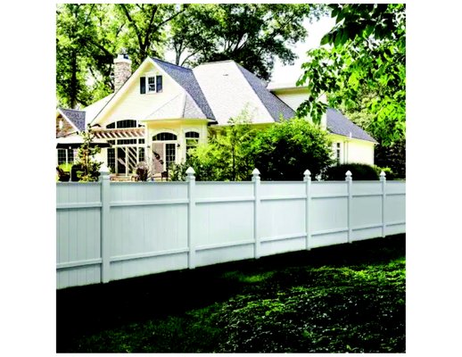 Vinyl privacy fencing - White, 6' x 6'  Vinyl privacy fencing panels, $31.20/linear foot.  Professional grade vinyl fence panels requires low maintenance. Durable vinyl material. Includes posts, and installation. Gate is not included in the per linear foot price.