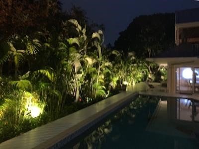 Brass Up Lights and Grasso Lights - We Just finished the landscape lighting of a 3 story house on the intercoastal in Tequesta. We put brass up lights on the trees, low lights in the planting beds and brass pathway light on the walkways.
That gave the house a beautiful appearance at night. Let us come over and give you a free estimate for lighting to your landscaping at night. Brass Up Lights and Grasso Lights - We Just finished the landscape lighting of a 3 story house on the intercoastal in Tequesta. We put brass up lights on the trees, low lights in the planting beds and brass pathway light on the walkways.
That gave the house a beautiful appearance at night. Let us come over and give you a free estimate for lighting to your landscaping at night.