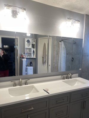 Install mirrored medicine cabinet - Installed mirrored medicine cabinets over new vanity - also installed.
Photos taken close to completion