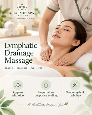Lymphatic Drainage Massage - Enjoy a gentle full body lymphatic drainage massage in a calm and comfortable setting. This service uses light, rhythmic techniques to support relaxation, promote a feeling of lightness, and help reduce temporary swelling. Ideal for guests seeking a soothing wellness-focused massage experience.