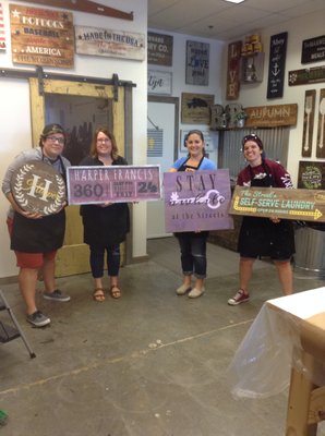 Pick your Project Workshop - Never used a hammer, sand paper, or a power tool? Never added picture hangers to a home décor sign to hang on your wall? Never waxed wood to protect it from the elements and make it glisten in the light? Don’t worry! We will teach you all of these skills. In fact, we wouldn’t be surprised if we find you in the hardware store filling up your own toolbox after your DIY workshop session is over! Pick your Project Workshop - Never used a hammer, sand paper, or a power tool? Never added picture hangers to a home décor sign to hang on your wall? Never waxed wood to protect it from the elements and make it glisten in the light? Don’t worry! We will teach you all of these skills. In fact, we wouldn’t be surprised if we find you in the hardware store filling up your own toolbox after your DIY workshop session is over!