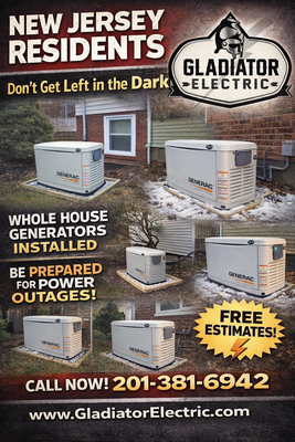 Generator installation - eep the power on with Gladiator Electric, the trusted experts for standby and portable generator installations in Bergen County, NJ. We specialize in reliable backup power solutions for homes and businesses, ensuring you’re prepared for outages year-round. From whole-home standby generator installation to safe, code-compliant portable generator hookups, our licensed electricians deliver dependable workmanship and fast service. Serving Bergen County homeowners and businesses, Gladiator Electric helps protect your comfort, safety, and operations when the grid goes down. Don’t get left in the dark—choose professional generator installation in Bergen County, NJ. Call today for a free estimate. ⚡