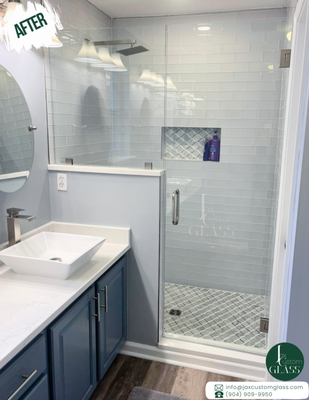 Two Panels: Swing Door and Side Panel - Have you experienced the captivating beauty of Glass Tile? Its sleek and pristine appearance is further enhanced when paired with a frameless glass enclosure, creating a breathtaking combination. Witness the harmonious blend of colors and the exquisite touch of brushed nickel finishings, resulting in a truly stunning aesthetic that is nothing short of extraordinary.