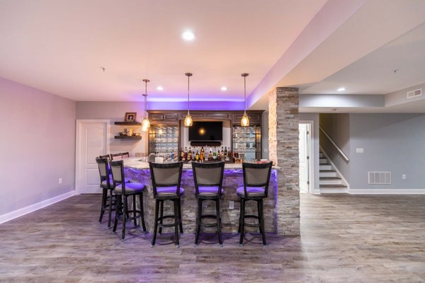 Basement Remodel - Client wanted to optimize the use of his basement through the addition of a bar, living area, & new bathroom. Basement Remodel - Client wanted to optimize the use of his basement through the addition of a bar, living area, & new bathroom.