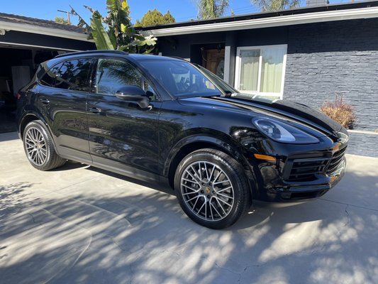 Porsche Cayenne Full Polish and Ceramic Coating
(Paint, wheels and windows coated) - This Porsche Cayenne had a full wash(deionized water, microfiber, barrels and face of wheels are cleaned), the vehicle is then clayed to remove any contamination(overspray, sap, etc), fully polished, the entire vehicle is alcohol prepped, then coated with a 9h hardness ceramic coating, and if properly maintained, will provide five to seven years of protection. Porsche Cayenne Full Polish and Ceramic Coating
(Paint, wheels and windows coated) - This Porsche Cayenne had a full wash(deionized water, microfiber, barrels and face of wheels are cleaned), the vehicle is then clayed to remove any contamination(overspray, sap, etc), fully polished, the entire vehicle is alcohol prepped, then coated with a 9h hardness ceramic coating, and if properly maintained, will provide five to seven years of protection.