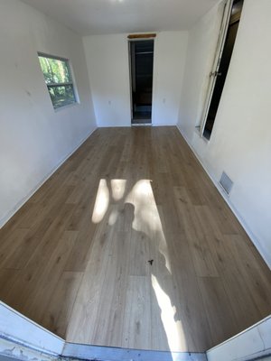 Flooring - Customer called and wanted a new subfloor and new click floor throughout the house including the guest room slash method wall sweet in the back. They needed to turn it over to get it right out quickly so carpenters custom cuts completed the project in three days. He had to repair some rotted wood in the bottom of a closet and also replace the toilet. The domain highlight was the kitchen. They had to be cost effective and making decisions and we did the best we could and gave them the product they had envisioned Flooring - Customer called and wanted a new subfloor and new click floor throughout the house including the guest room slash method wall sweet in the back. They needed to turn it over to get it right out quickly so carpenters custom cuts completed the project in three days. He had to repair some rotted wood in the bottom of a closet and also replace the toilet. The domain highlight was the kitchen. They had to be cost effective and making decisions and we did the best we could and gave them the product they had envisioned